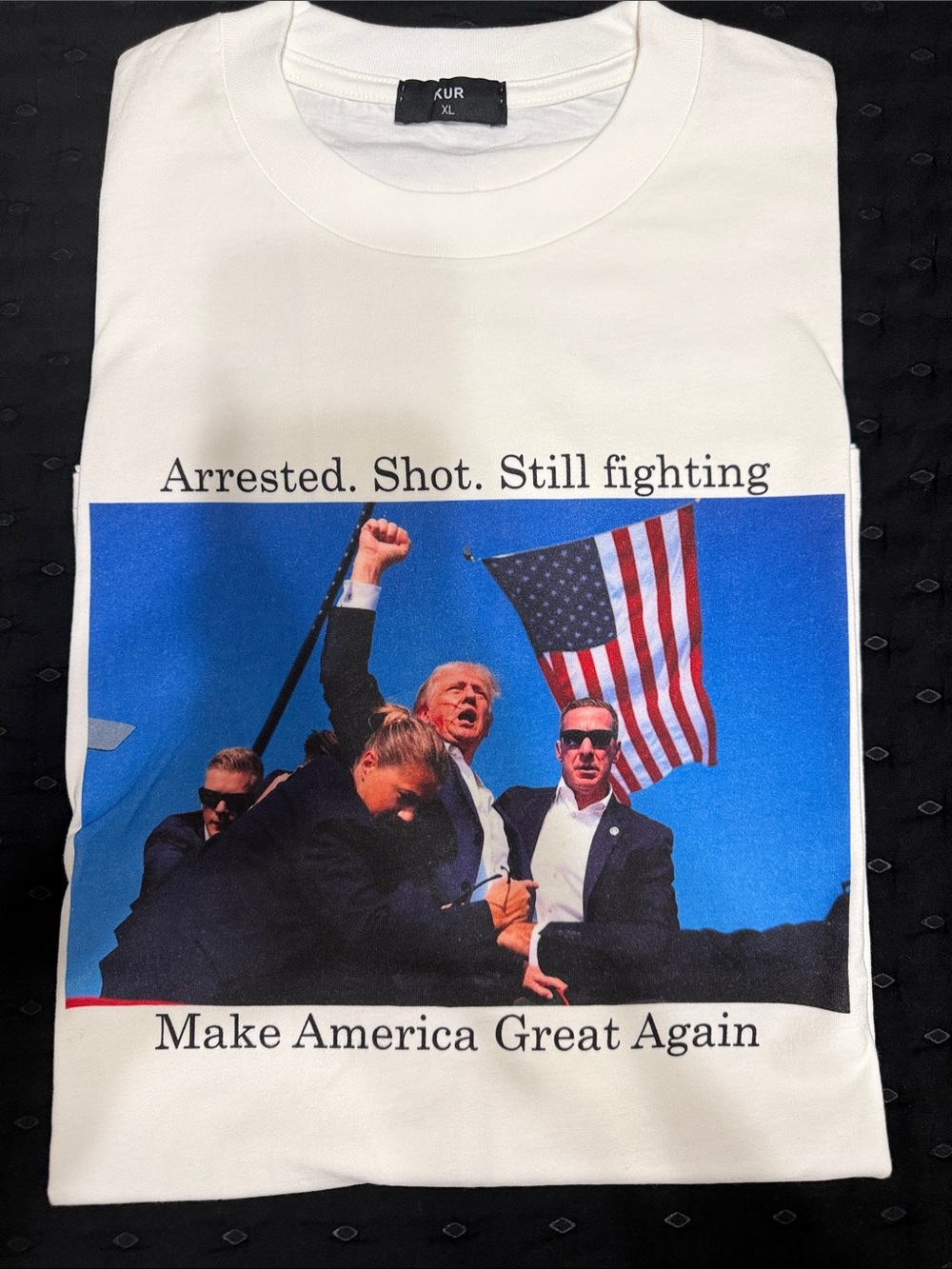White Short Sleeve Graphic Crewneck Shirt - Patriotic Print